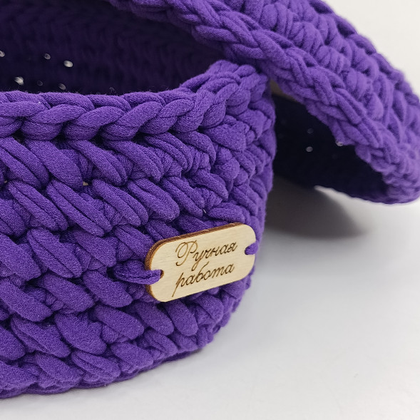 Шкатулка вязаная овальная темно-фиолетовая размер 21*16*9см