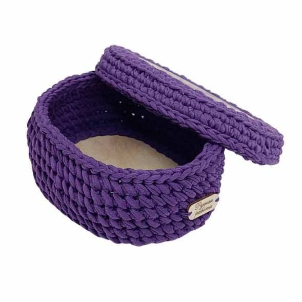Шкатулка вязаная овальная темно-фиолетовая размер 21*16*9см