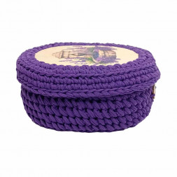 Шкатулка вязаная овальная темно-фиолетовая размер 21*16*9см