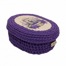 Шкатулка вязаная овальная темно-фиолетовая размер 21*16*9см