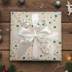 Бумага крафт в рулоне Звездочки золотые/зеленые размер 70см*10м