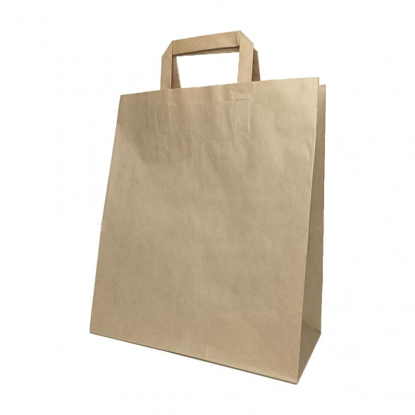 Пакет бумажный крафт с плоской ручкой 70г/м2 размер 28*32*15см уп 10шт