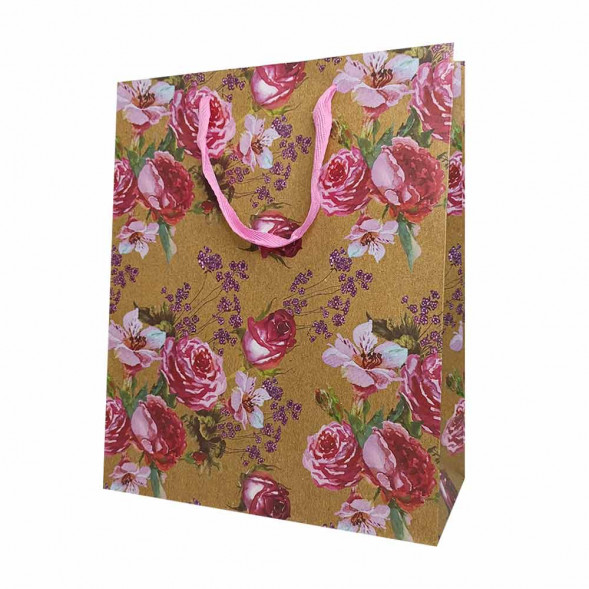 Пакет крафт Цветы размер 26*32*12см