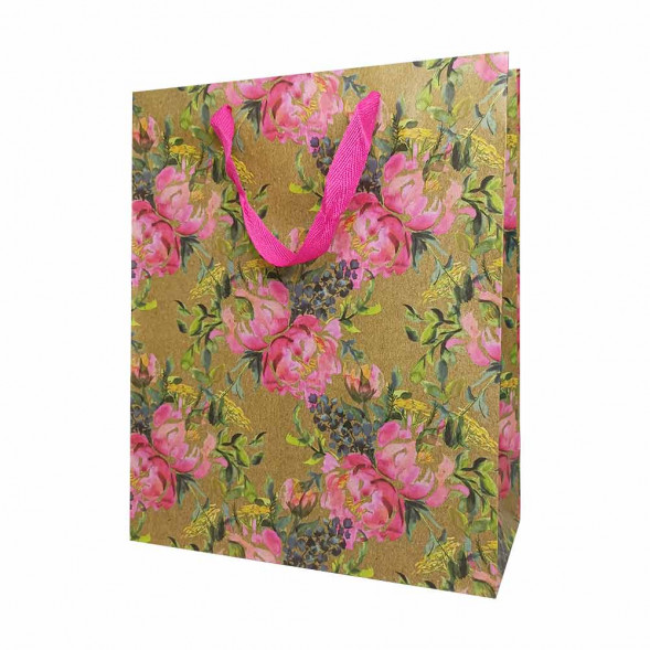 Пакет крафт Цветы размер 26*32*12см