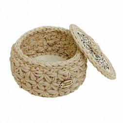 Шкатулка вязаная круглая кремовая D16см L9см