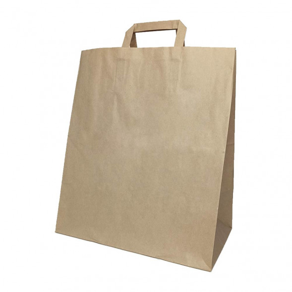 Пакет бумажный крафт с плоской ручкой 70г/м2 размер 32*37*20см уп 10шт