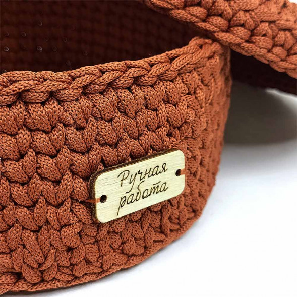 Шкатулка вязаная круглая розовая D21см L8см