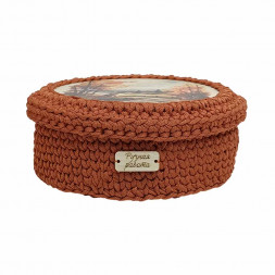 Шкатулка вязаная круглая терракотовая D21см L8см