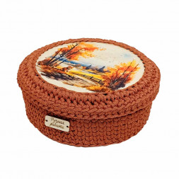 Шкатулка вязаная круглая терракотовая D21см L8см