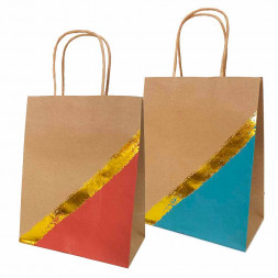 Пакет крафт Золотая полоска с крученой ручкой размер 25*31*11см