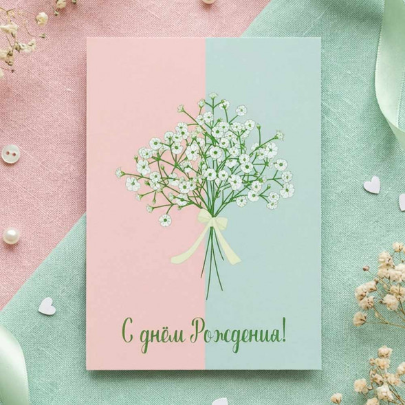 Мини-открытка С днем рождения! 5*7см арт 121