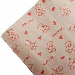 Бумага крафт в рулоне Мишки красные размер 70см*10м