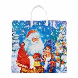 Пакет с пластмассовыми ручками Дед Мороз с фонариком размер 36*40см 10шт