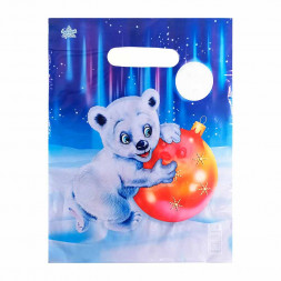 Пакет вырубной ПВД Белый мишка с шаром 20*30см 35 мкм 100шт