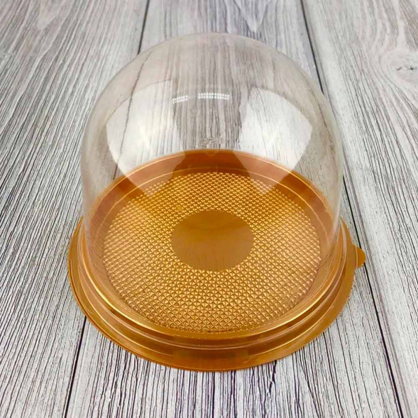 Коробка для пирожных с купольной крышкой прозрачная коричневая d-9см h-10см уп 10шт