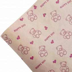 Бумага крафт в рулоне Мишки пурпурные размер 70см*10м