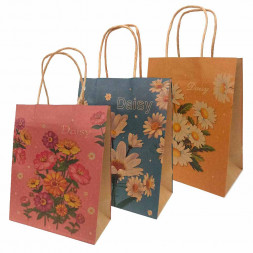 Пакет крафт Цветы с крученой ручкой размер 12*17*7см