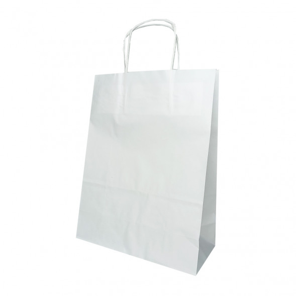 Пакет бумажный белый с крученой ручкой 80г/м2 размер 24*32*11см уп 10шт
