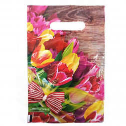 Пакет вырубной ПВД Тюльпаны с бантом 20*30см 35 мкм 100шт