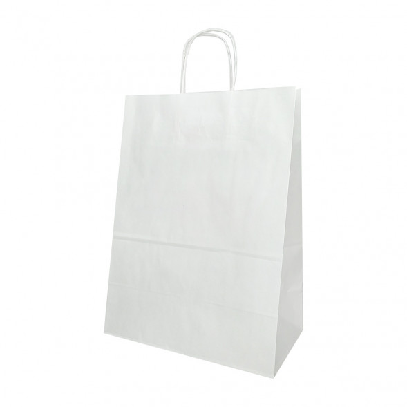 Пакет бумажный белый с крученой ручкой 80г/м2 размер 26*35*15см уп 10шт