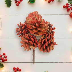 Шишки сосновые с глиттером на проволоке 14см 6шт