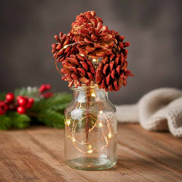 Шишки сосновые с глиттером на проволоке 14см 6шт