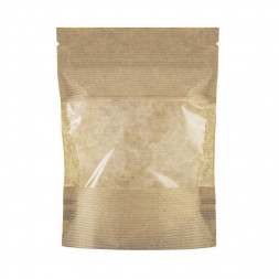 Дой-пак бумажный крафт с окном с замком zip-lock 160*250+(40+40) 90мм уп 10шт