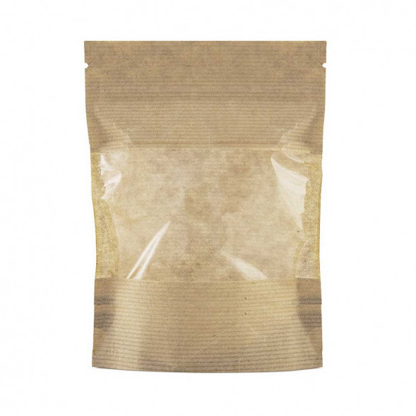 Дой-пак бумажный крафт с окном с замком zip-lock 160*250+(40+40) уп 10шт