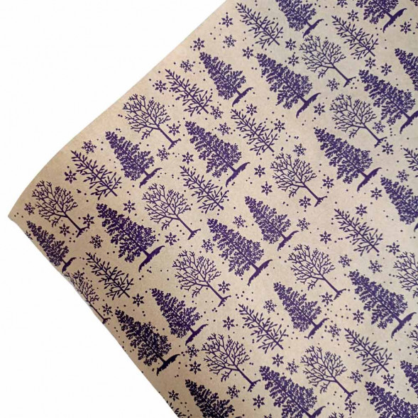 Бумага крафт в рулоне Зимний лес фиолетовая размер 70см*10м