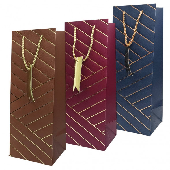 Пакет под бутылку ЛЮКС Золотая диагональ размер 14*37*12см