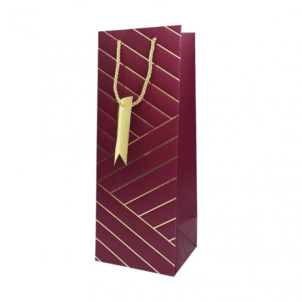 Пакет под бутылку ЛЮКС Золотая диагональ размер 14*37*12см