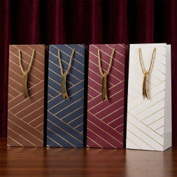 Пакет под бутылку ЛЮКС Золотая диагональ размер 14*37*12см