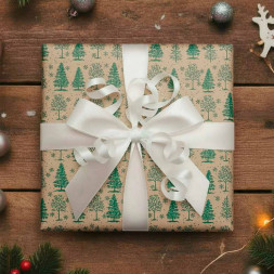 Бумага крафт в рулоне Зимний лес зеленая размер 70см*10м