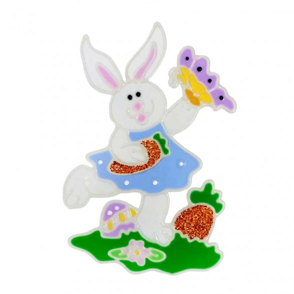 Украшение наклейка для окна Крольчиха с морковкой размер 18*26см