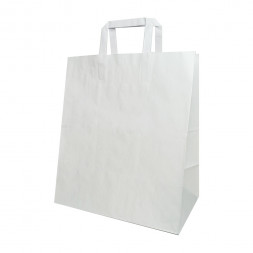 Пакет бумажный белый с плоской ручкой 80г/м2 размер 32*37*20см уп 10шт