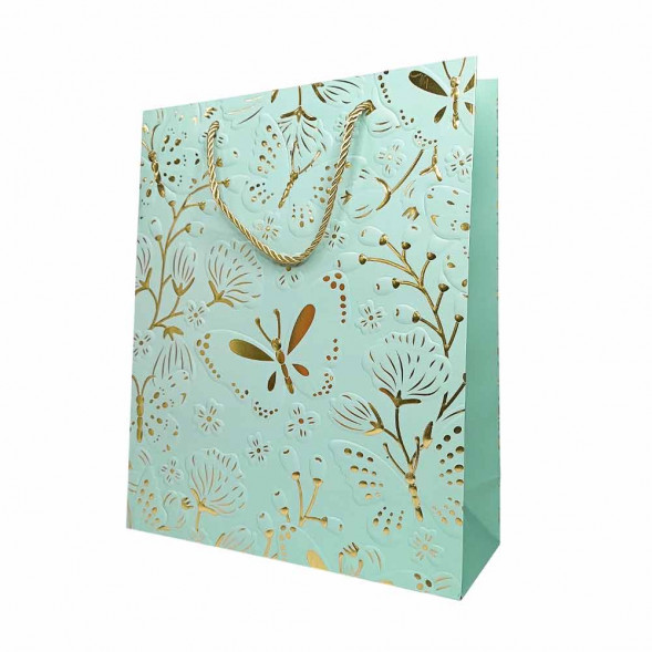 Пакет ЛЮКС Бабочки с золотым тиснением размер 26*32*12см