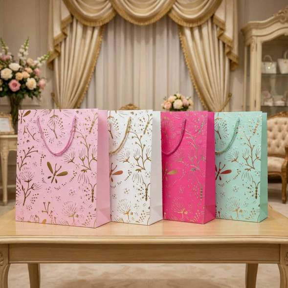 Пакет ЛЮКС Бабочки с золотым тиснением размер 26*32*12см