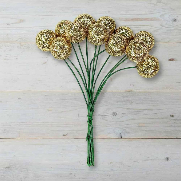 Шарики на проволоке золото D-1,5см Н-9см