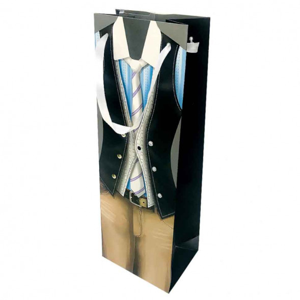 Пакет под бутылку ЛЮКС Мужской костюм размер 12*35*9см  