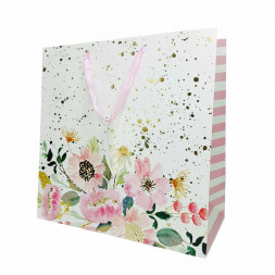 Пакет ЛЮКС Цветы с золотым тиснением размер 37*37*18см