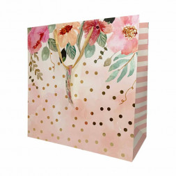 Пакет ЛЮКС Цветы с золотым тиснением размер 37*37*18см