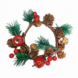Венок новогодний с шишками и яблочками D-15см
