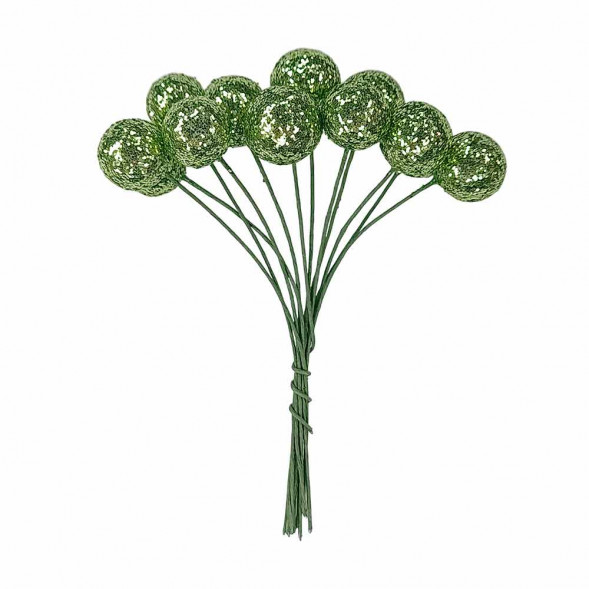 Шарики на проволоке зеленые D-1,5см Н-9см