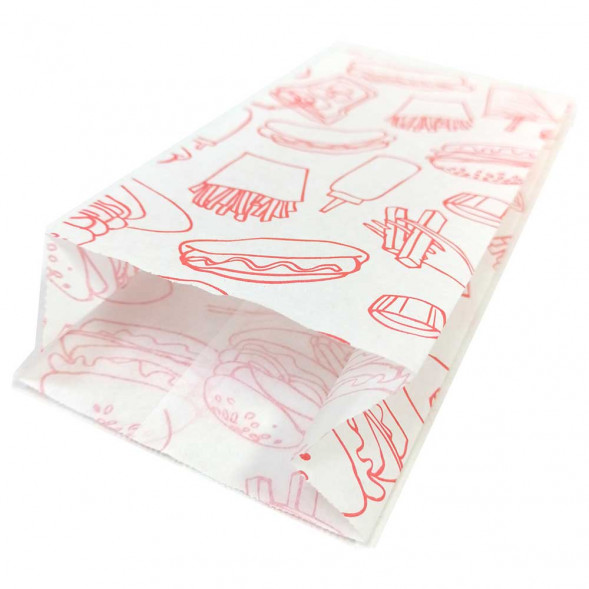 Пакет бумажный белый с печатью с плоским дном размер 20,5*9*4см уп 10шт