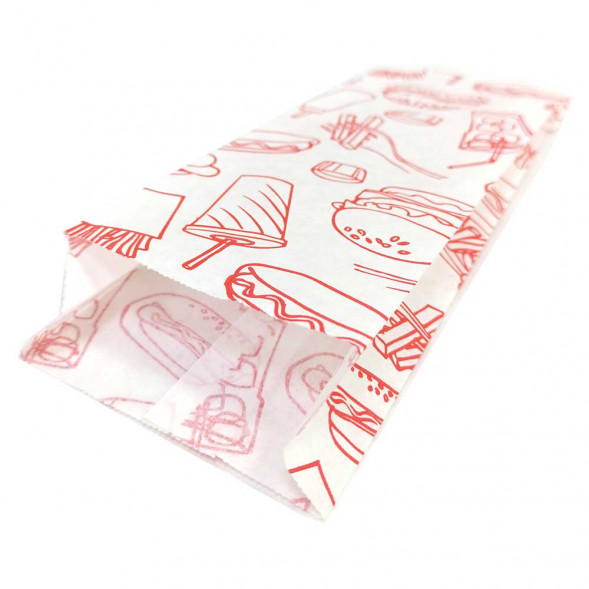 Пакет бумажный белый с печатью с плоским дном размер 22*8*3см уп 10шт