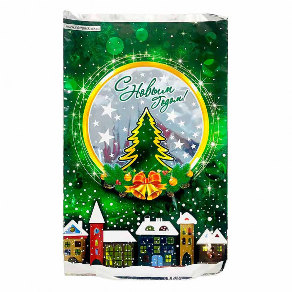 Пакет фольга Ель и колокольчики 25*40см уп 100шт