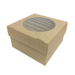 Коробка под капкейки на 4шт с круглым окном крафт размер 160*160*110мм