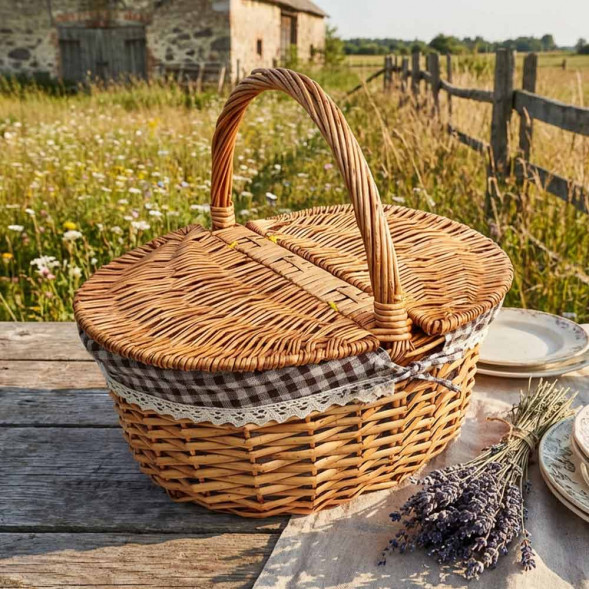 Корзина овальная для пикника ива медовая размер 40*30*20*37см