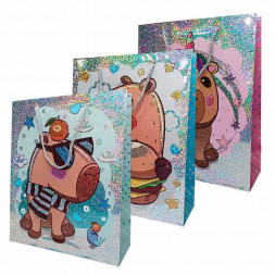 Пакет ЛЮКС Капибара голограм размер 26*32*12см