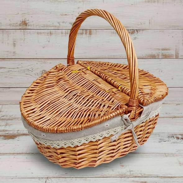Корзина овальная для пикника ива медовая размер 39*28*14/18*34см